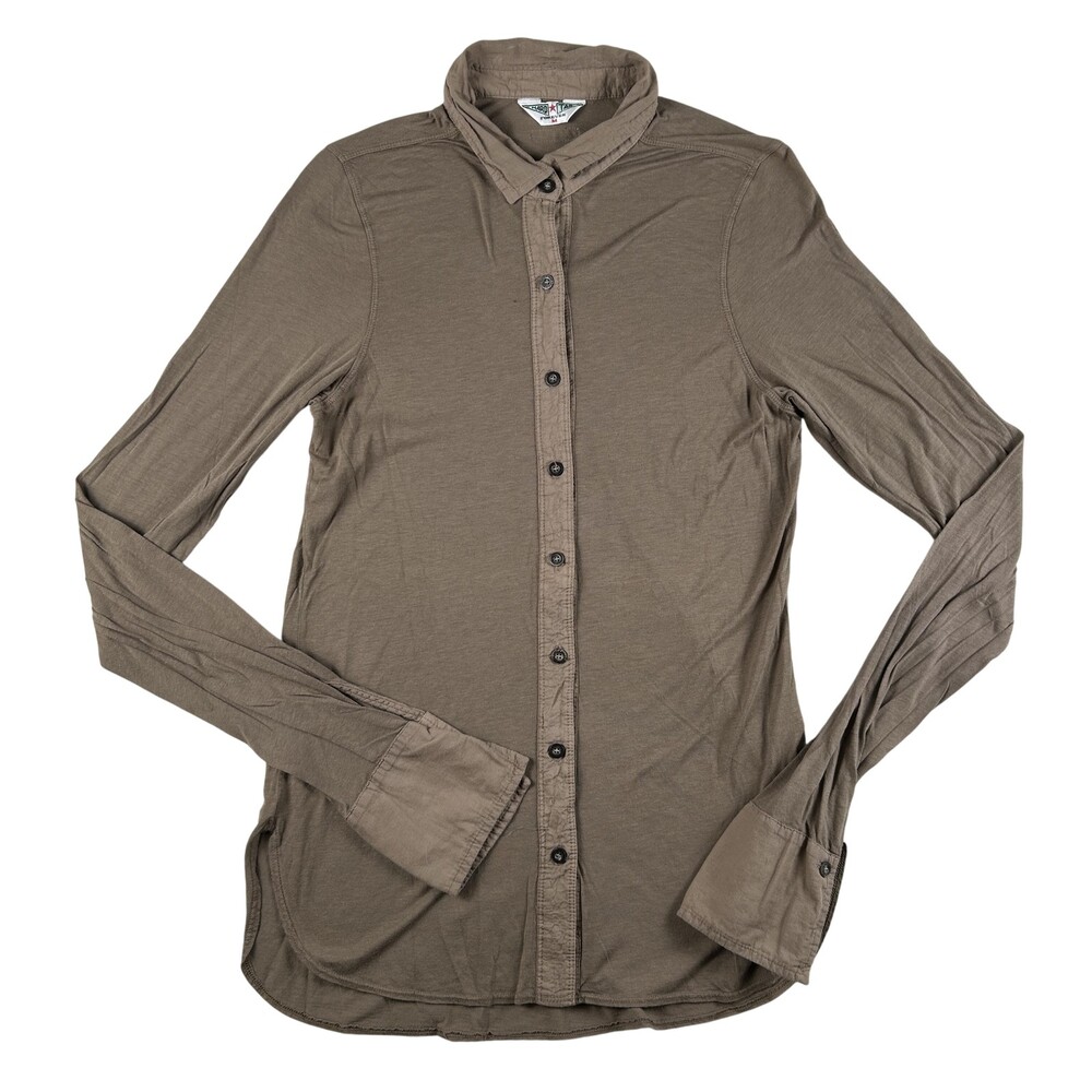Vintage Hard Tail Shirt Womens Medium Brown Button Up Tunic Long Sleeve USA Y2K